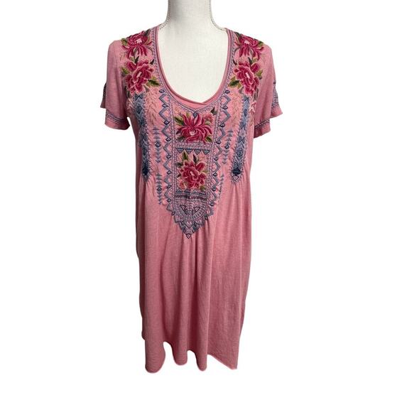 Johnny Was Davis Drape Pink Tunic Dress Size Small Trendy Embroidered - Picture 2 of 12